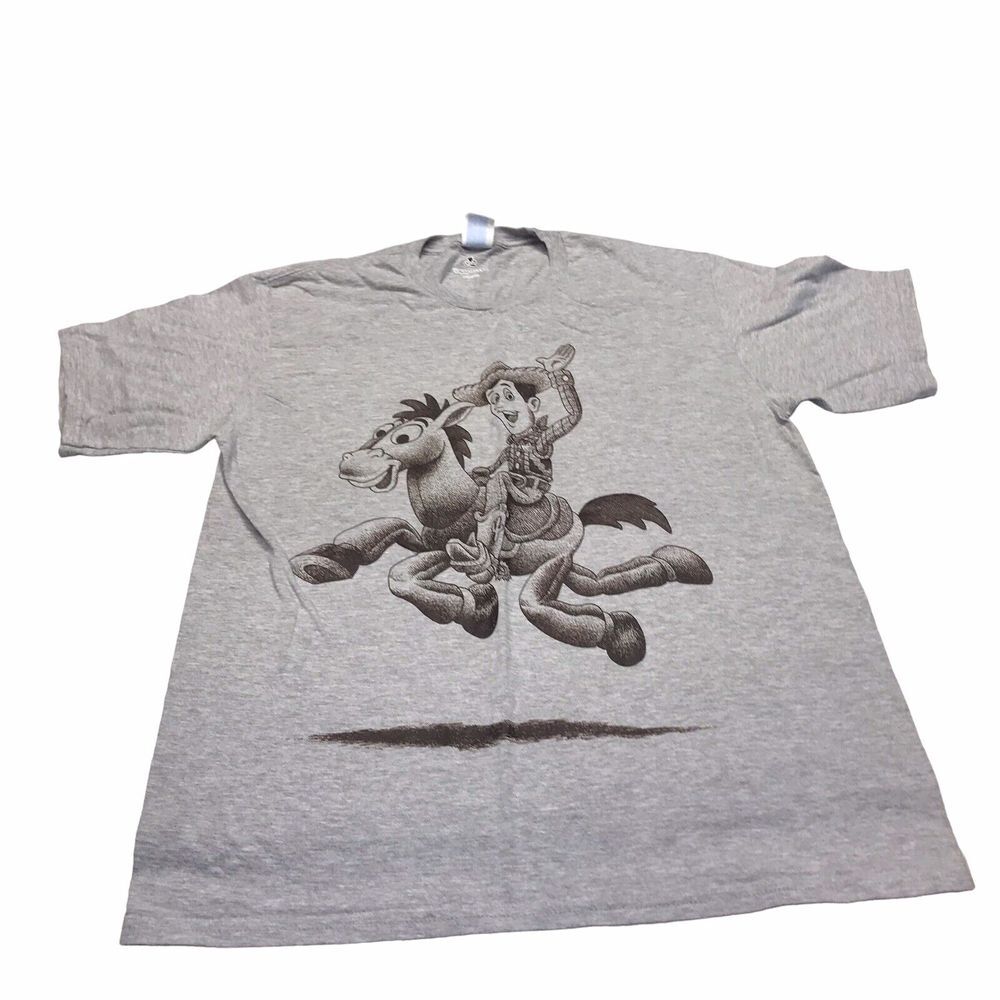 Disney Pixar Toy Story‎ Woody Buckeye short sleeve Unisex size Large Gray Tshirt